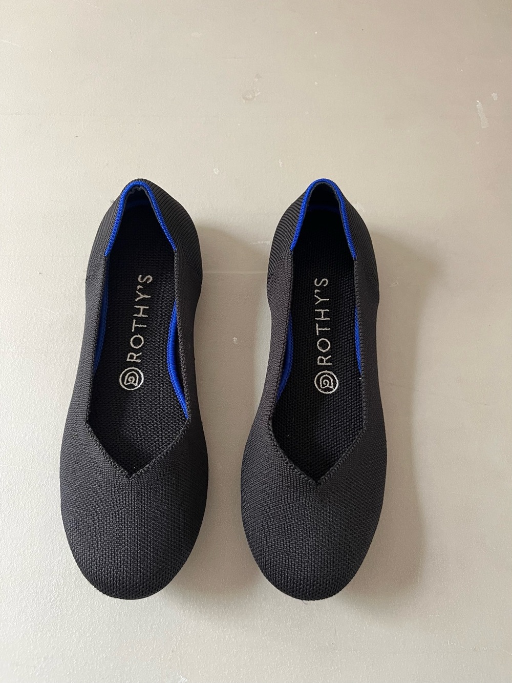 Rothy's Black Ballet Flats with Blue Trim